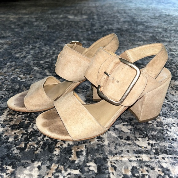 Stuart Weitzman Suede Block Heel Sandals SoHo Tan - Picture 6 of 9